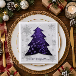 Purple Festive Christmas Tree Paper Napkin