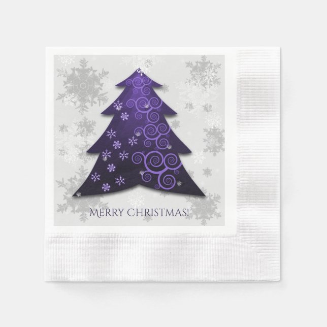 Purple Festive Christmas Tree Paper Napkin (Front)