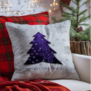 Purple Festive Christmas Tree Throw Pillow