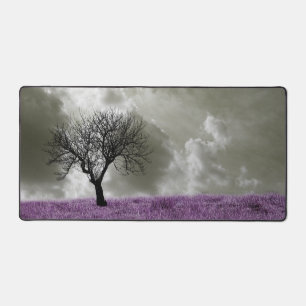 Purple Fields Grey Sky Artistic Nature Photo Desk Mat
