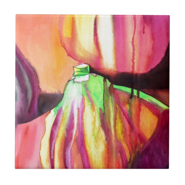 Purple Figs original art watercolor drip painting Tile (Front)