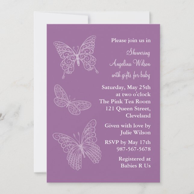 Purple Filigree Butterflies Invitation (Front)