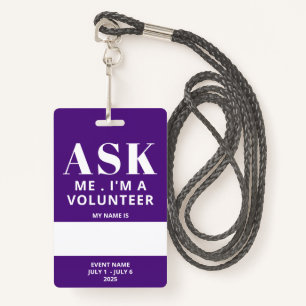 Purple Fill In Name Volunteer Badge ID Badge