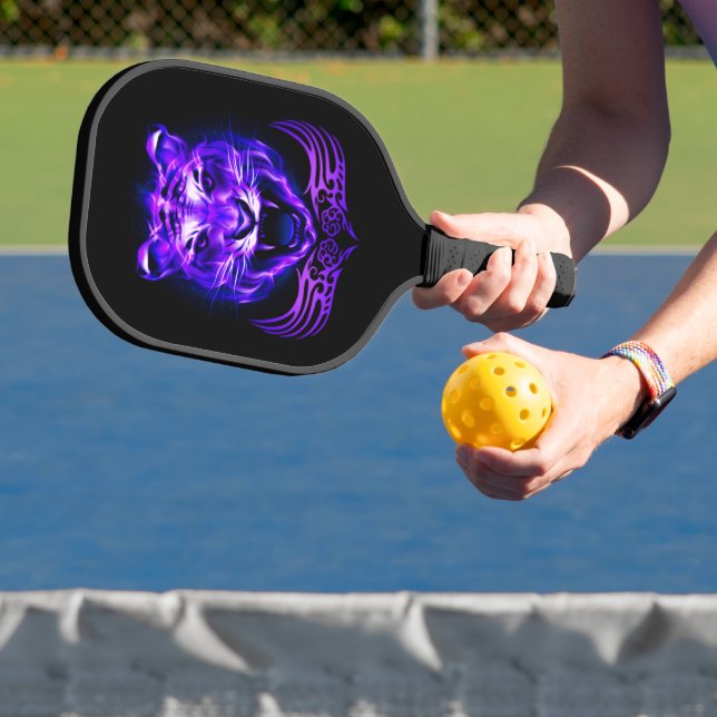 Purple Fire Flaming Tiger Cat Pickleball Paddle (Insitu)