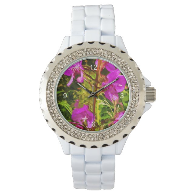 Purple Fireweed Alaska Wildflower Abstract Watch (Front)