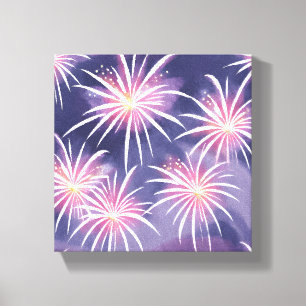 Purple Fireworks Pastel Watercolor Canvas Print
