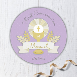 Purple First Communion Classic Round Sticker