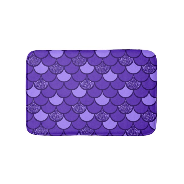 Purple fish scale pattern with glitter effect bath mat (Front)