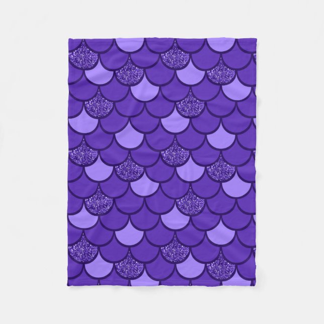 Purple fish scale pattern with glitter effect fleece blanket (Front)