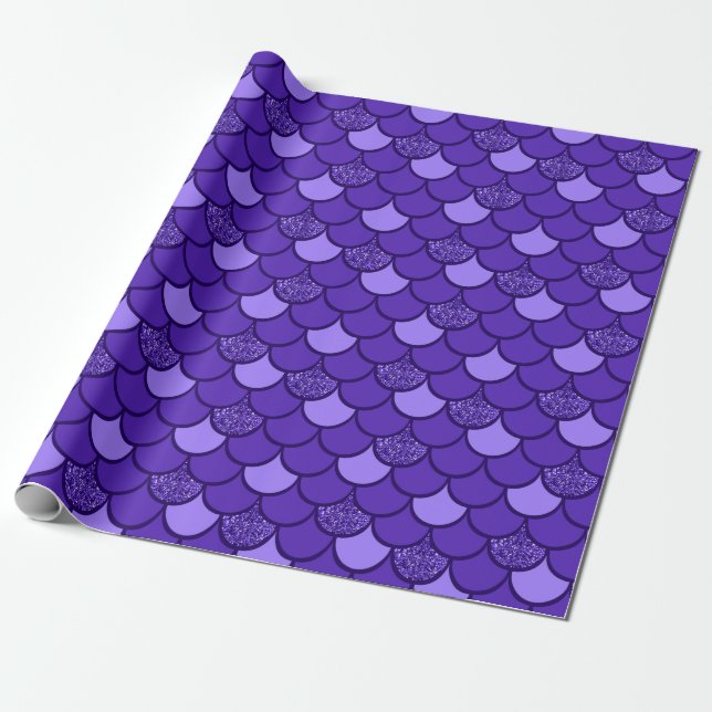 Purple fish scale pattern with glitter effect wrapping paper (Unrolled)