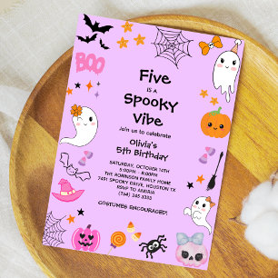 Purple Five isa Spooky Vibe Halloween 5th Birthday Invitation
