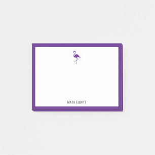 Purple Flamingo and Border on White with Name Post-it Notes