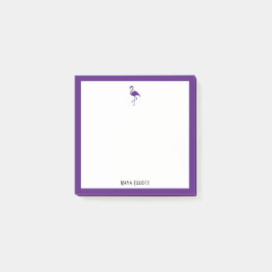 Purple Flamingo and Border on White with Name Post-it Notes
