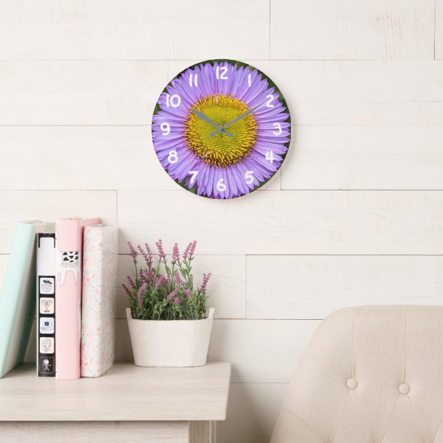 Purple Fleabane Daisy Floral Large Clock (Reading Room)