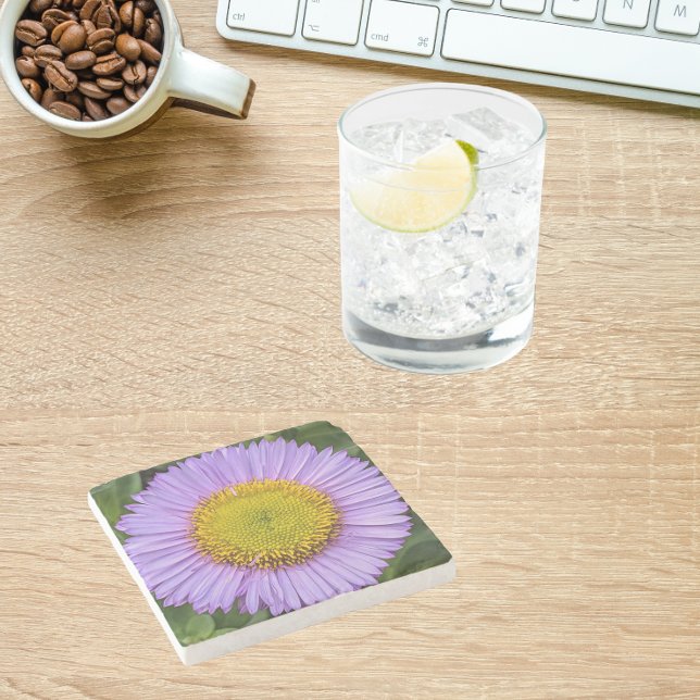 Purple Fleabane Daisy Floral Stone Coaster (In Situ)