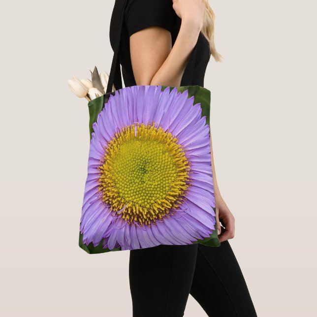 Purple Fleabane Daisy Floral Tote Bag (Close Up)