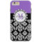 Purple Fleur de Lis Black Damask Monogrammed