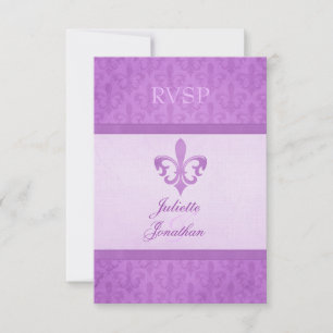 Purple Fleur De Lis formal wedding RSVP Card