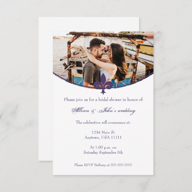 Purple Fleur de Lis Photo Bridal Shower Invite (Front/Back)