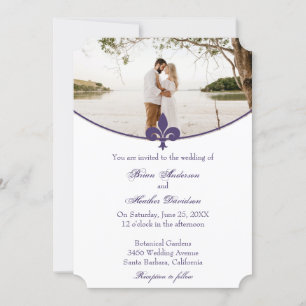 Purple Fleur de Lis Photo Wedding Invitation