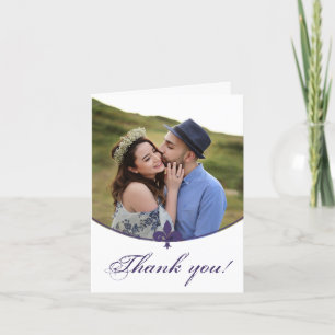 Purple Fleur de Lis Photo Wedding Thank You Cards