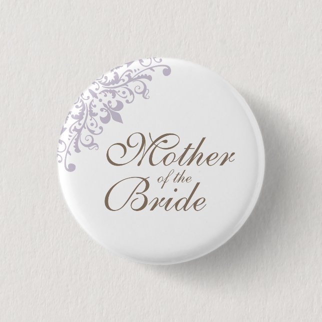 Purple Fleur de Lis Script Mother of the Bride 3 Cm Round Badge (Front)