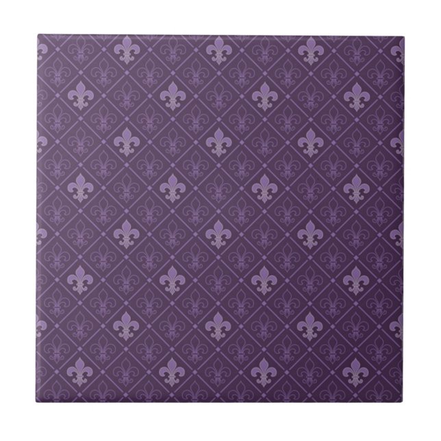 Purple Fleur de Lis Seamless Pattern Tile (Front)