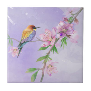 Purple Flora and Fauna Art Botanical Watercolor Tile