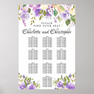 Purple Floral 10-Table Wedding Seating Chart