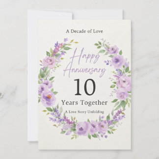 Purple Floral 10 Year Anniversary Card