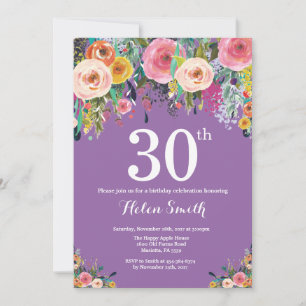 Purple Floral 30th Birthday Invitation