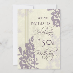 Purple Floral 50th Birthday Party Invitation Cards