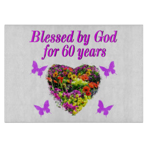 PURPLE FLORAL 60TH BIRTHDAY DESIGN CUTTING BOARD