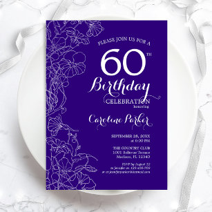Purple Floral 60th Birthday Party Invitation