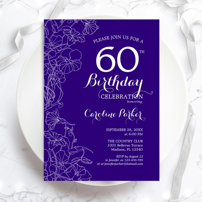 Purple Floral 60th Birthday Party Invitation (Creator Uploaded)