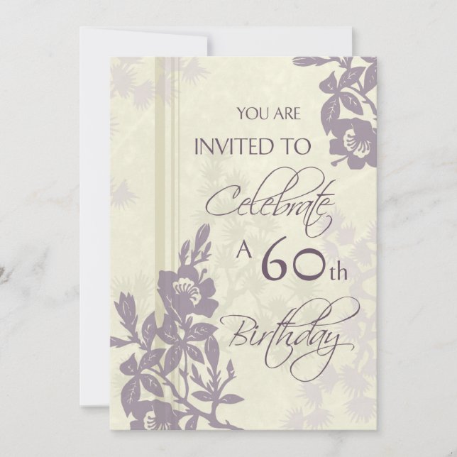 Purple Floral 60th Birthday Party Invitation Cards (Front)
