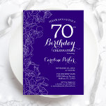 Purple Floral 70th Birthday Party Invitation<br><div class="desc">Purple Floral 70th Birthday Party Invitation. Minimalist modern design featuring botanical outline drawings accents and typography script font. Simple trendy invite card perfect for a stylish female bday celebration. Can be customised to any age. Printed Zazzle invitations or instant download digital printable template.</div>