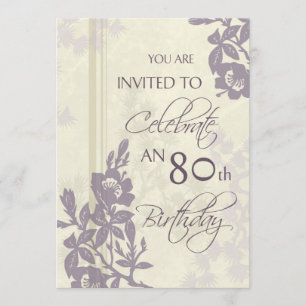 Purple Floral 80th Birthday Party Invitation Cards