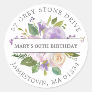 Purple Floral 80th Birthday Return Address Label