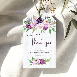 Purple Floral 80th Birthday Thank you Favor Gift Tags