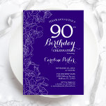 Purple Floral 90th Birthday Party Invitation<br><div class="desc">Purple Floral 90th Birthday Party Invitation. Minimalist modern design featuring botanical outline drawings accents and typography script font. Simple trendy invite card perfect for a stylish female bday celebration. Can be customised to any age. Printed Zazzle invitations or instant download digital printable template.</div>
