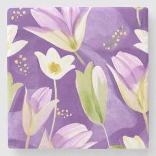 PURPLE FLORAL ABSTRACT MODERN DESIGN STONE COASTER