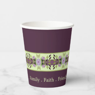 Purple Floral Accented Paper Cups
