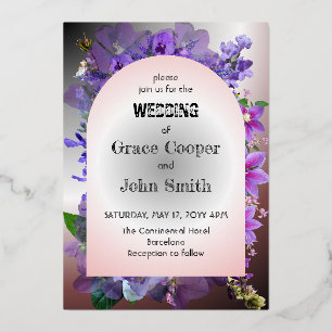Purple floral against white and dark background
