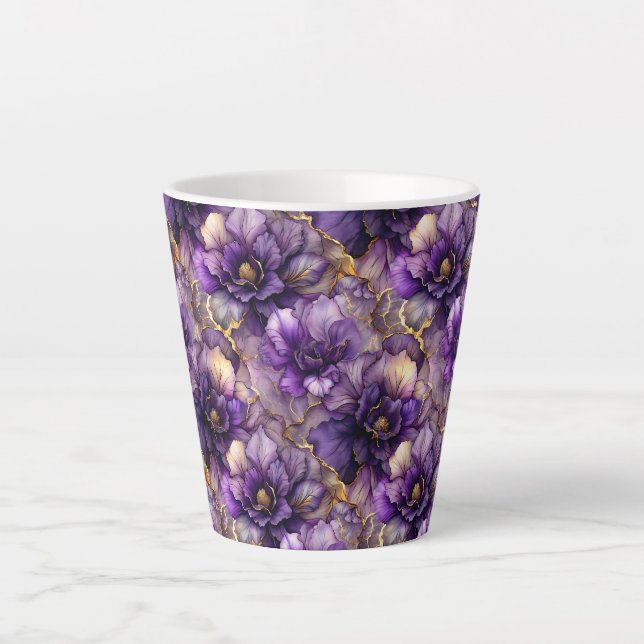   Purple Floral Alcohol Ink Ceramic Latte Mug (Front)