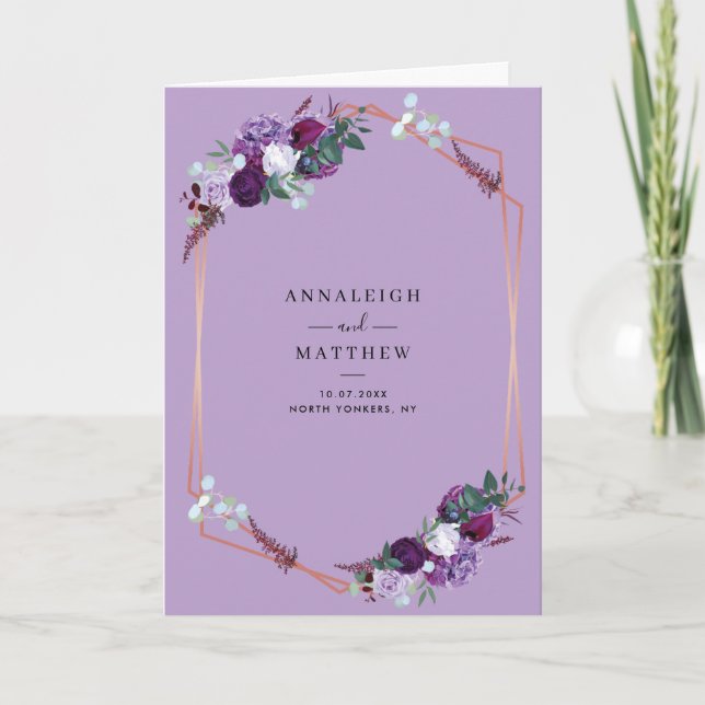 Purple Floral All-in-One Botanical Wedding Invitation (Front)
