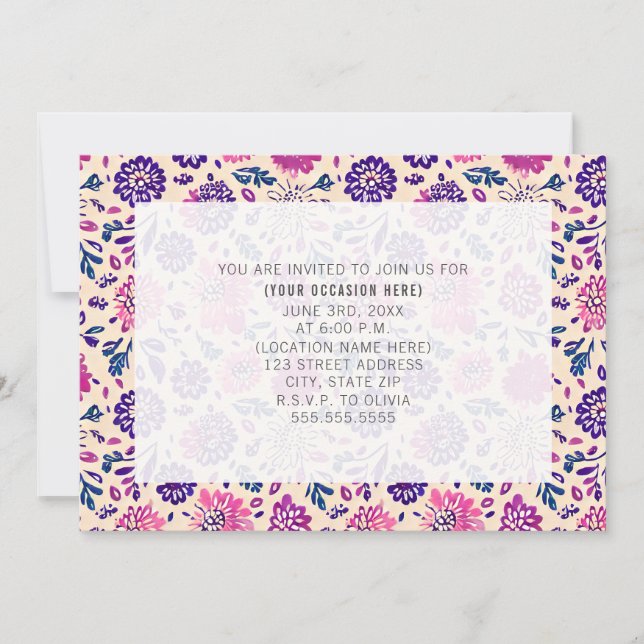 Purple Floral All Purpose Generic Party Invitation (Front)
