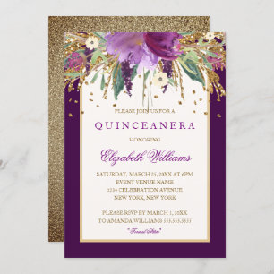 Purple Floral Amethyst Quinceanera Invitation