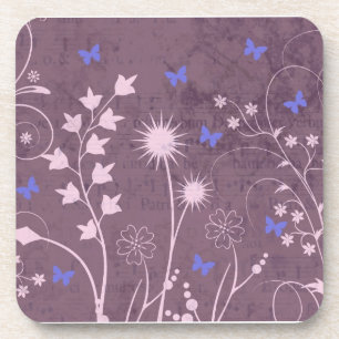 Purple Floral and Buttefly Set of 6 Coasters