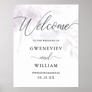 Purple Floral and Calligraphy Wedding Welcome Sign